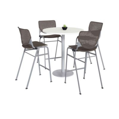 TABLE,4 BRN STOOLS,WH