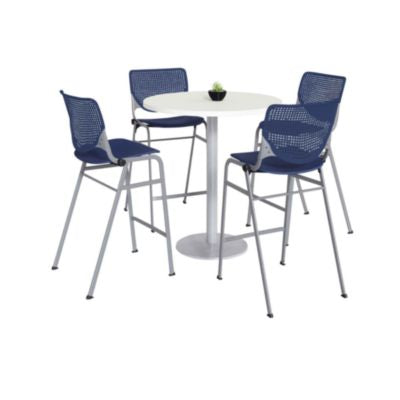 TABLE,4 NAVY STOOLS,WH