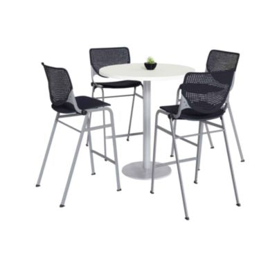 TABLE,4 BLK STOOLS,WH