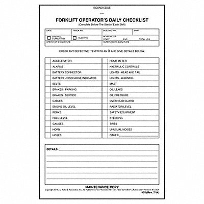 Forklift Inspection Book Paper White