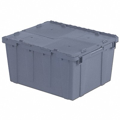 E3391 Attached Lid Container Gray Solid HDPE