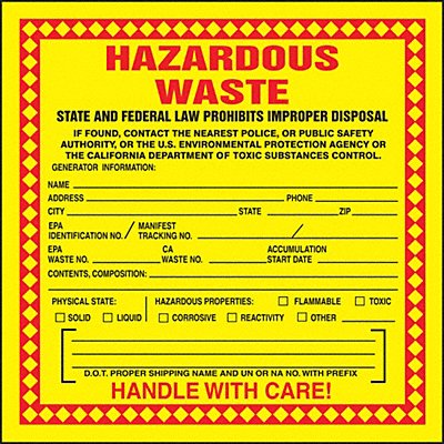 DOT Handling Label Waste 6 Label W PK25