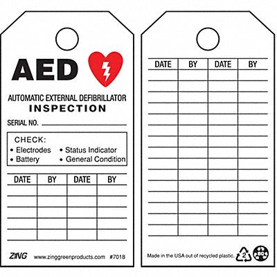 AED Tag 5-3/4 x 3 In Bk and R/Wht PK10