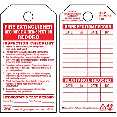 Fire Extinguisher Tag 3.25 x5.75 PK10