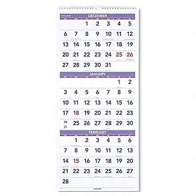 Wall Calendar 3 Month 12 x 27 In