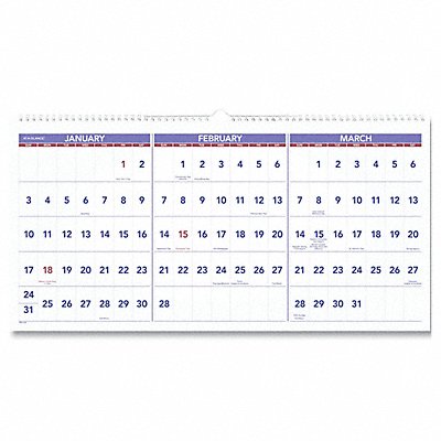 Wall Calendar 3 Month 23-1/2 x 12 In