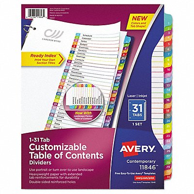 Contents Dividers Multicolor Tabs PK31