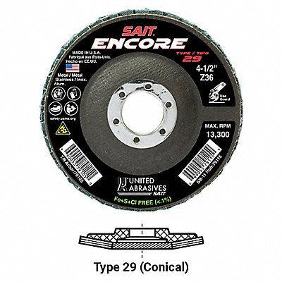 Flap Disc 4-1/2 in 36 Grit 13 300 rpm