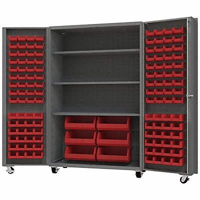 Heavy Duty Mobile Bin Cabinet Red