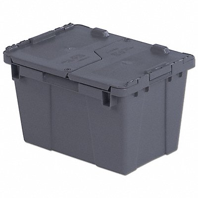 H5663 Attached Lid Container Gray Solid HDPE