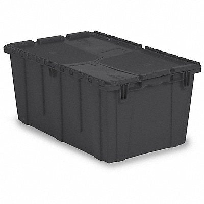 Attached Lid Container Black Solid HDPE