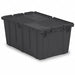 Attached Lid Container Black Solid HDPE