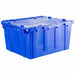 E3391 Attached Lid Container Blue Solid HDPE