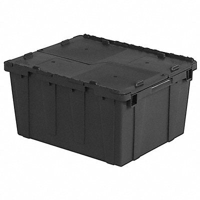 Attached Lid Container Black Solid HDPE