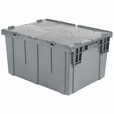 E3402 Attached Lid Container Gray Solid HDPE