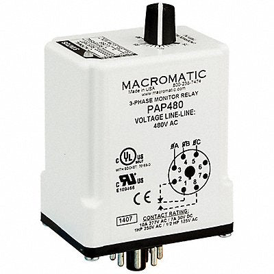 Phase Monitor Relay 480VAC Plug SPDT