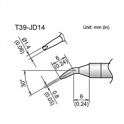 Tip Bent Chisel 1.4mm/30Deg X 6 X 6mm