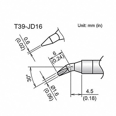 Tip Bent Chisel 1.6mm/30Deg X 6 X 4.5mm