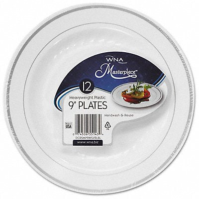 Plastic Plate 9 in Silver White PK10