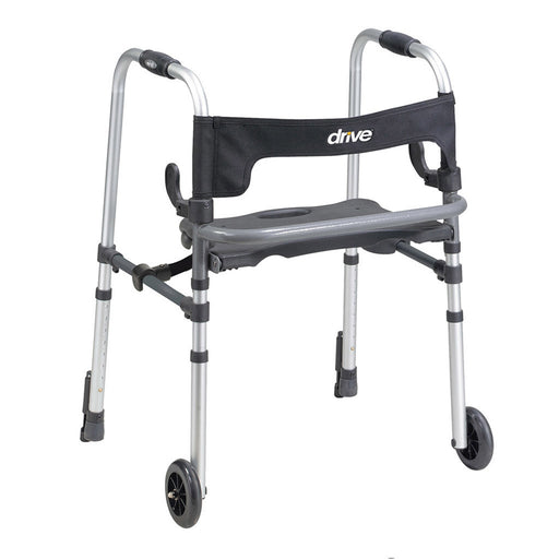 Dual Release Folding Walker with Wheels and Seat